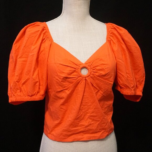 Sim & Sam Salmon Crop Top w/ Balloon Sleeves and Sweetheart Neckline Women’s XL - Picture 2 of 8